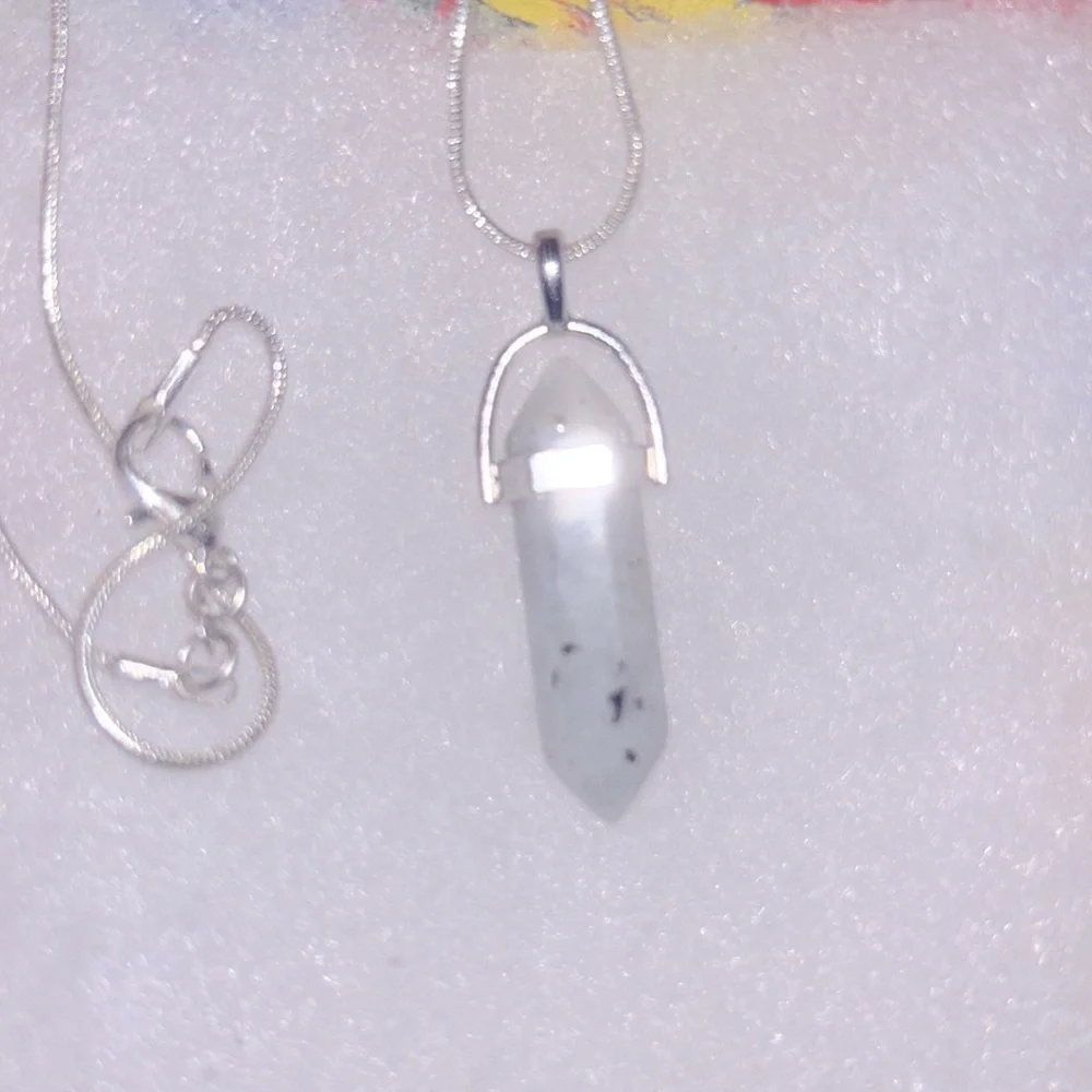 Boho hippie Rainbow Moonstone Sterling Silver 30” Necklace - Picture 5 of 6